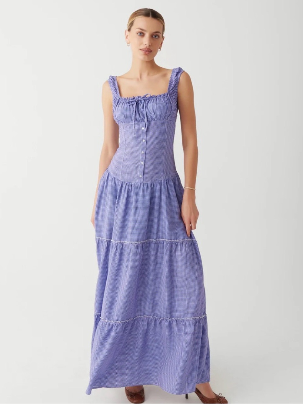 Frankie's Bikinis Gingham Ruffle Maxi Dress (Christabell)